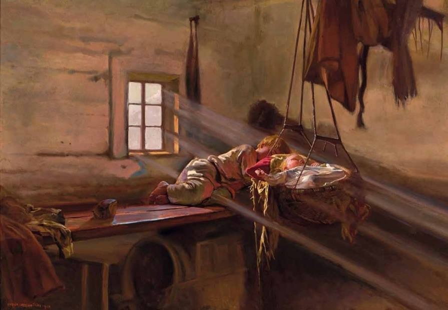 Wnętrze chaty na Polesiu, 1909 olej na płótnie kolekcja prywatna